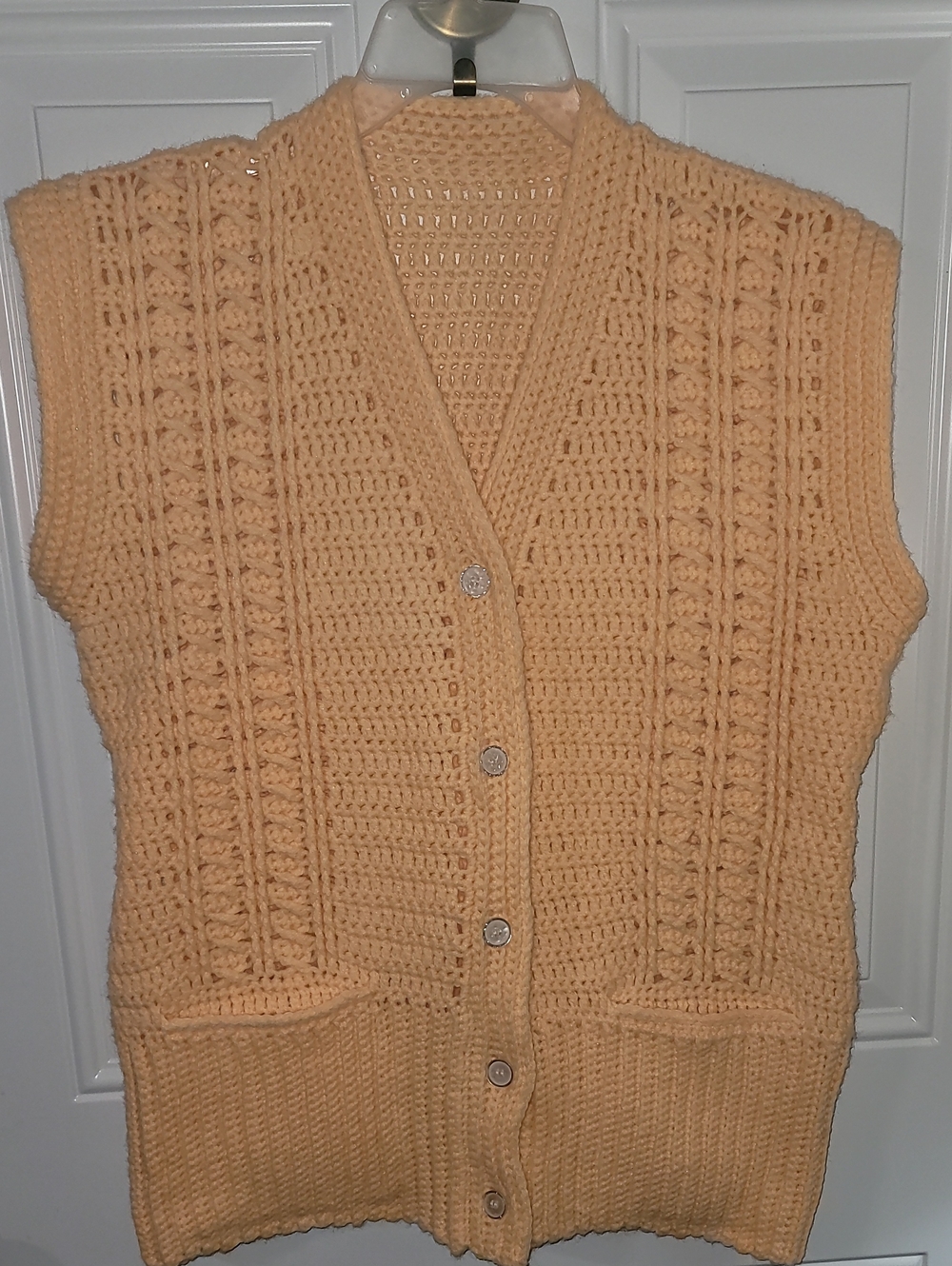 Peach Crochet Button-Up Vest